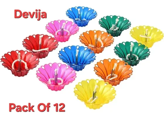 3D Reflection Diya, Diwali Decoration Items for Home Decor Transparent Multicolor Water Floating Reflections Plastic Oil Diya for Home Diwali Festival Decoration, (12 Diya) (Pack of 12)