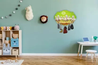 Kana Creation Seven Horse in Beautiful Green Theme Home Wooden Key Holder (7 Hooks, Green) and a gift of mobileholder