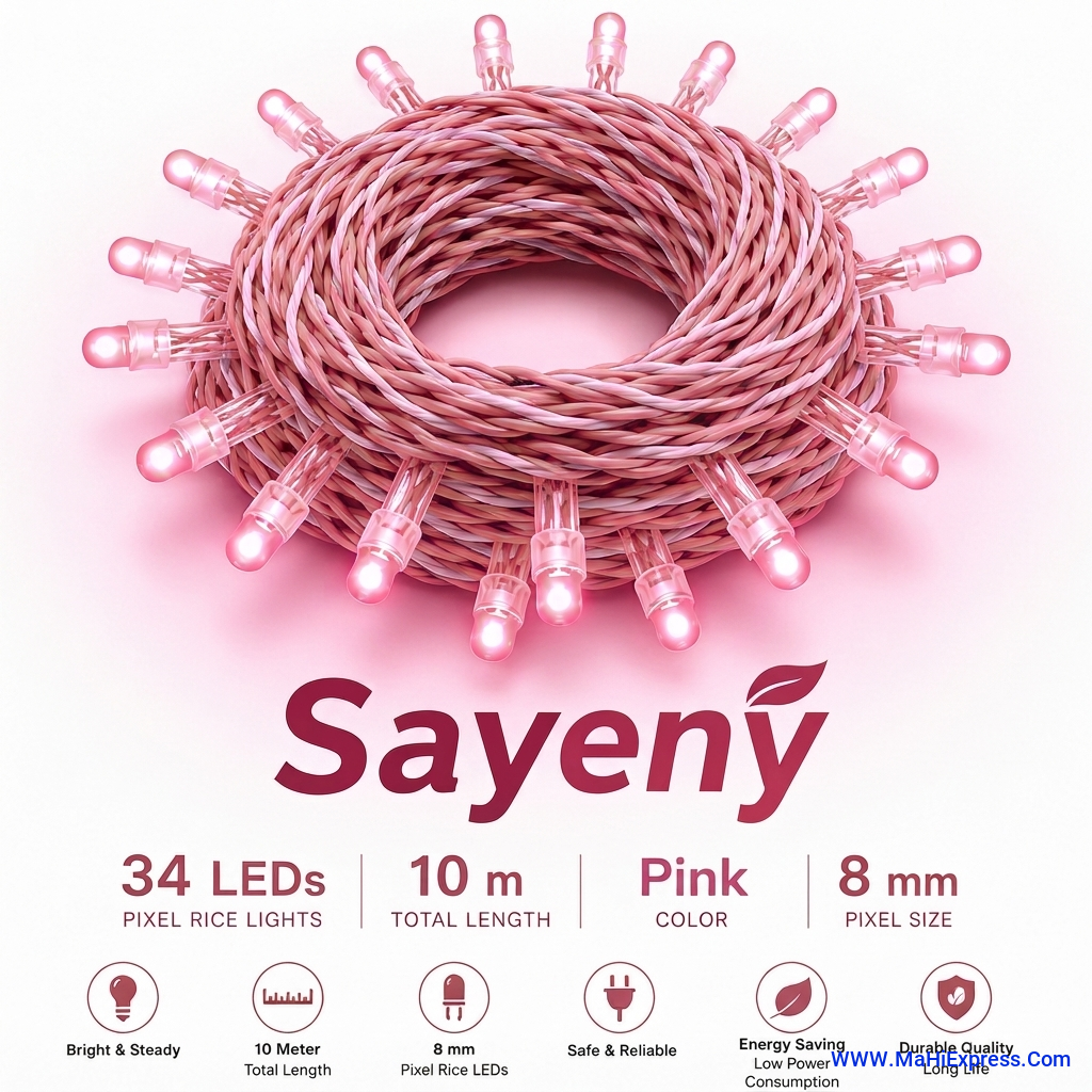 Sayeny 10m Pink Pixel Rice Lights | 34 High-Brightness LEDs | Waterproof Decorative Fairy String Lights for Diwali, Christmas, Wedding, Home & Outdoor Decor