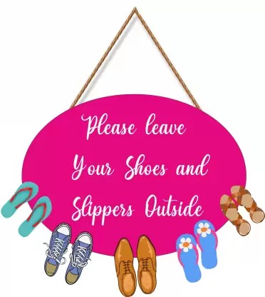 Ocean Garnature Please Leave Your Shoes And Sliiper Outside Wooden Shoes Hanging for Home door  (21 cm X 31 cm, Pink)