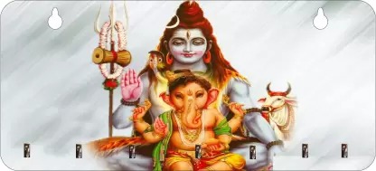 Kana Creation Shiv Ganesha Beautiful Home Wooden Key Holder (7 Hooks, Multicolor)