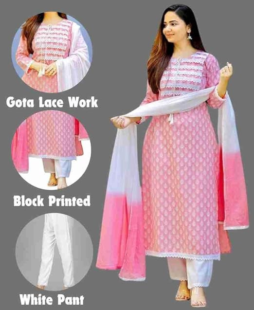 Rayon Kurta Set for Women and Girls, Kurta with Pant and Dupatta