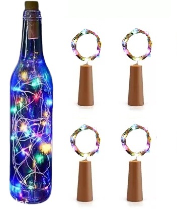 Sayeny 20 LED Multi Color Wine Bottle Cork Lights Copper Wire String Lights, 2M Battery Operated Wine Bottle Fairy Lights (RGB, 4 Units)