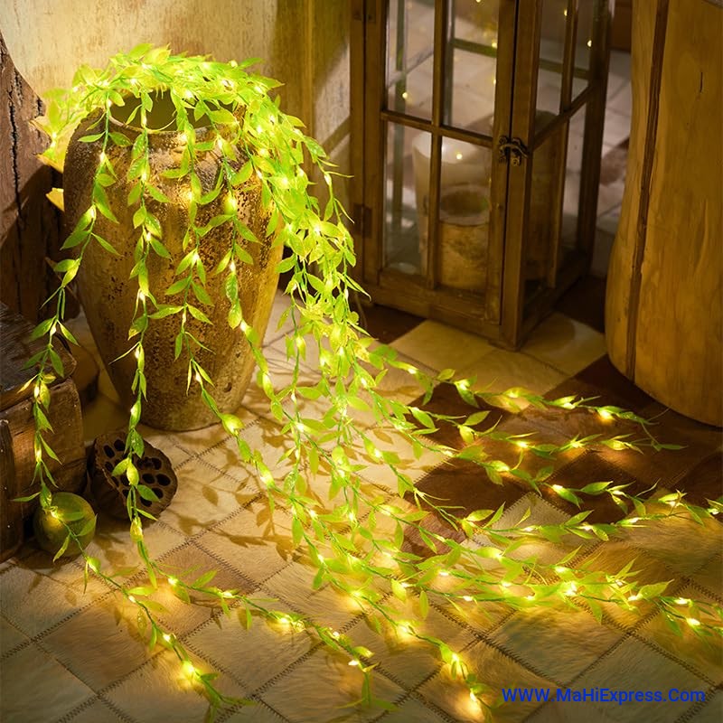 Sayeny Artificial Leaf Curtain Lights – 180 LED Warm White Fairy String Lights, 3x1m, Remote Control with 8 Lighting Modes for Home, Wedding, Party, Diwali, Christmas & Festival Decoration