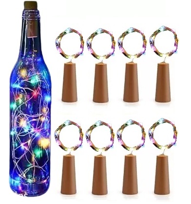 Sayeny 20 LED Multi Color Wine Bottle Cork Lights Copper Wire String Lights, 2M Battery Operated Wine Bottle Fairy Lights (RGB, 8 Units)
