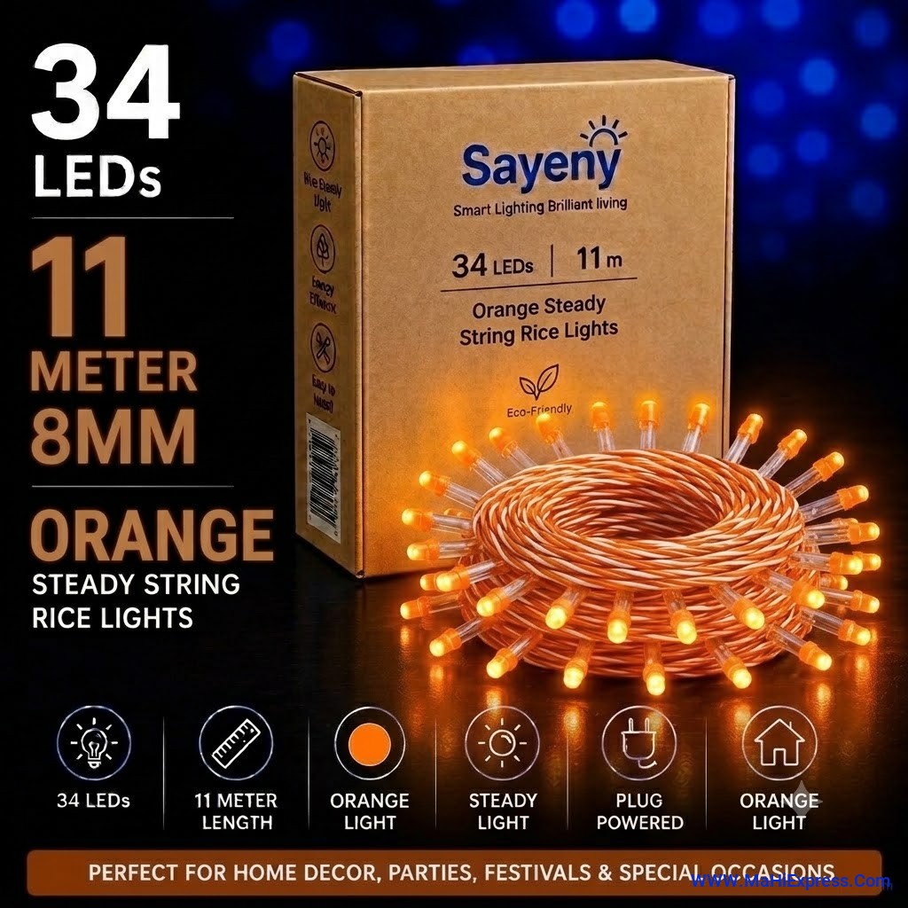 Sayeny 11 Meter 8mm 34 LED Orange String Steady Lights | Decorative Glow Lights for Home, Bedroom, Diwali, Christmas, Festival & Party Decoration