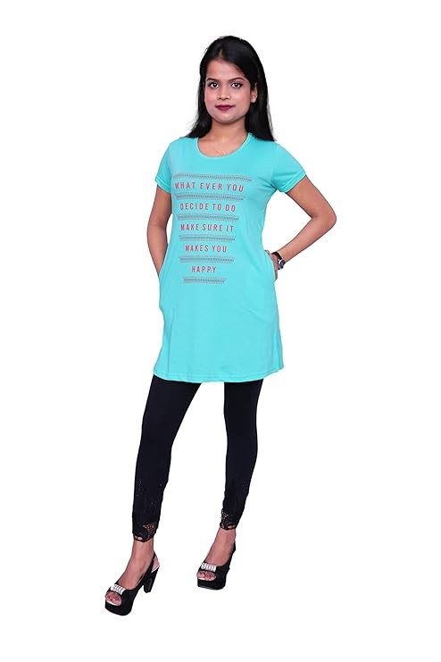 Women's Cotton Printed long Regular Fit Round Neck Top/T-shirt/Tshirts