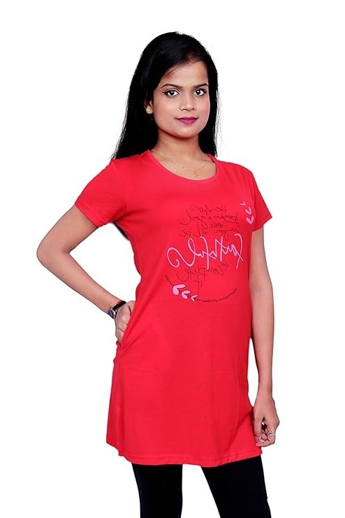 Women's Cotton Printed long Regular Fit Round Neck Top/T-shirt/Tshirts