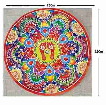 Rangoli Self Adhesive Waterproof Diwali 3D Golden Floor/ Legs in red theme Stickers (Multicolor) for Occasions, Diwali, Poonam,in (25x25 cm) Size. Pack Of 2pcs