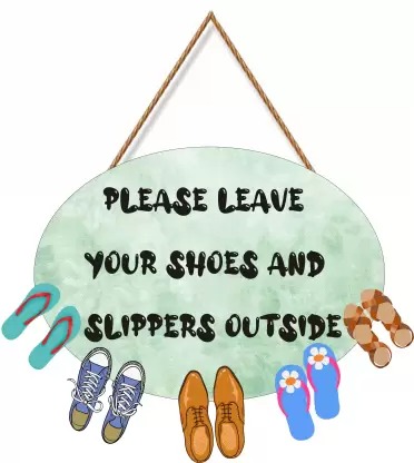 Ocean GarnaturePlease Leave Your Shoes And Sliiper Outside Wooden Shoes Hanging for Home door  (21 cm X 31 cm, Green)