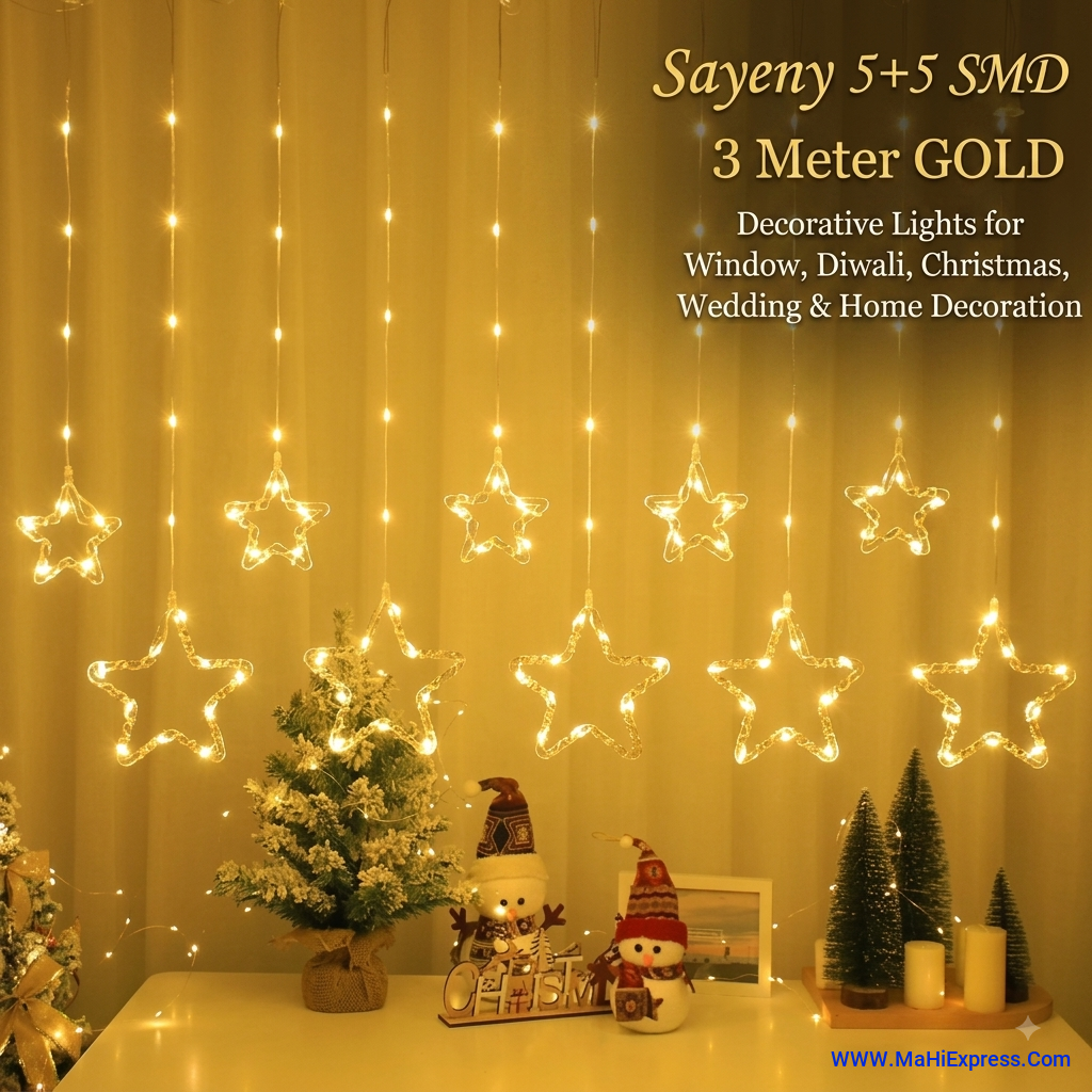 Sayeny 5+5 LED Lights, 3 Meter Gold Decorative Lights for Window, Diwali, Christmas, Wedding & Home Decoration