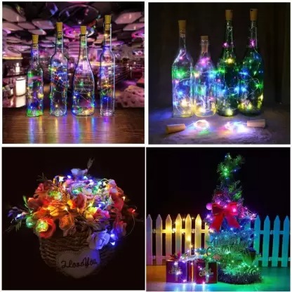 Sayeny 20 LED Multi Color Wine Bottle Cork Lights Copper Wire String Lights, 2M Battery Operated Wine Bottle Fairy Lights (RGB, 10 Units)