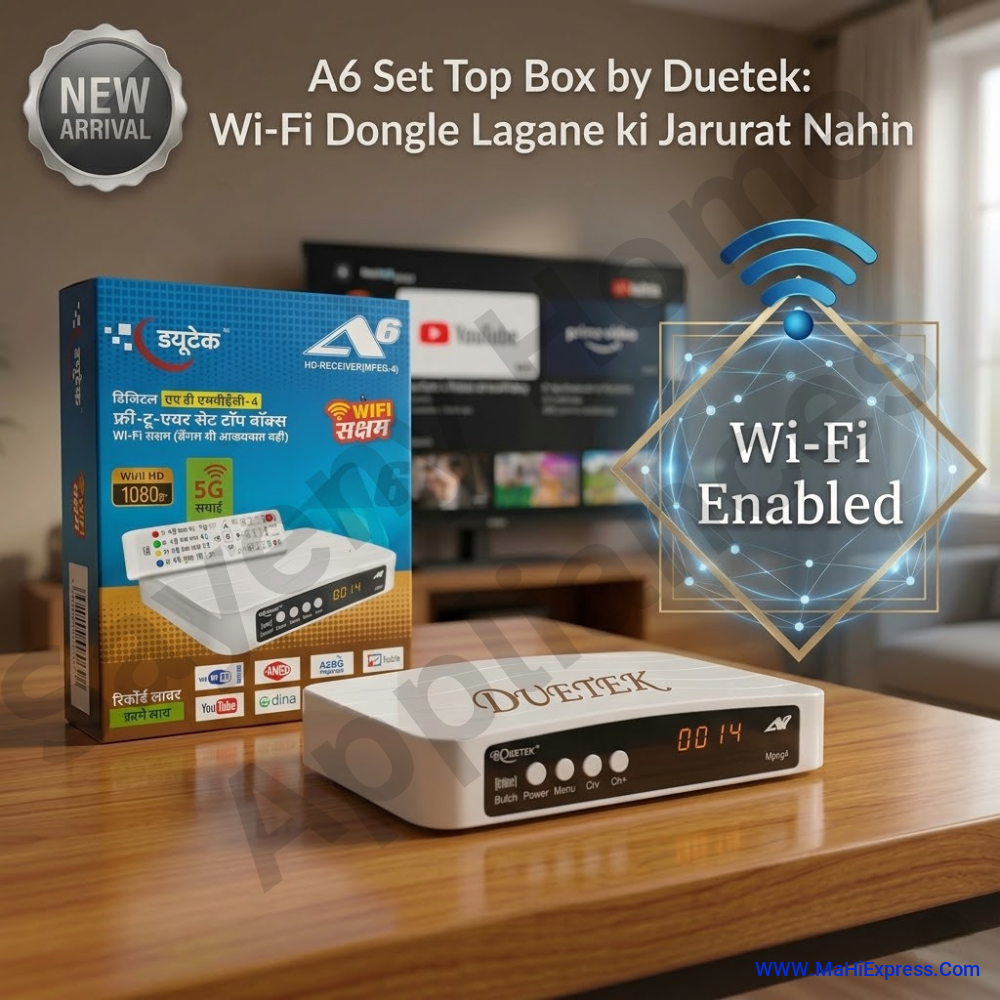 Sayeny Duetek A6 HD Digital Free To Air Set Top Box for Smart LED TV & Normal CRT TV | Inbuilt Wi-Fi Enabled (No Dongle Required) | 1080p Full HD MPEG-4, USB PVR Live Recording & YouTube Support (Dekh