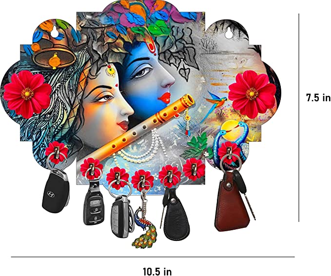 Kana Creation Radha Krishna Beautiful Home Wooden Key Holder Wood Key Holder  (7 Hooks