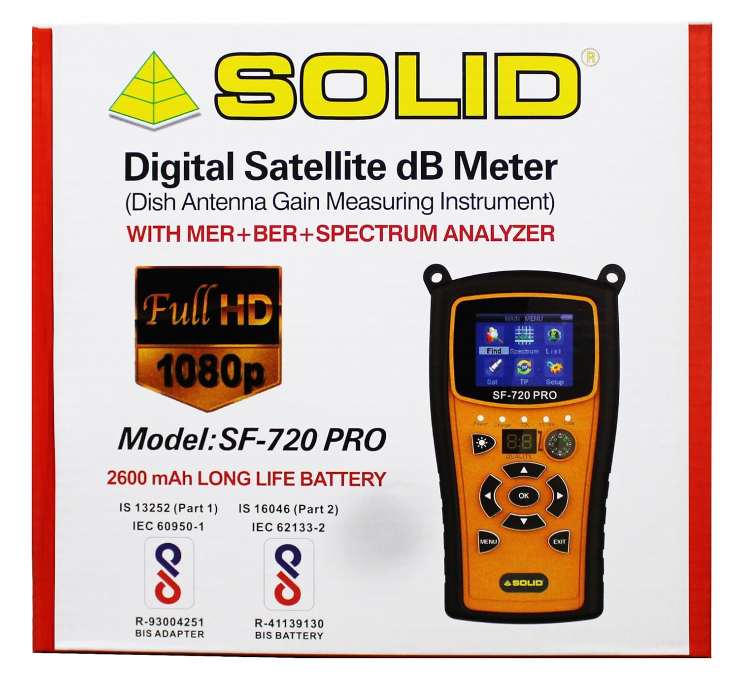 Solid SF-720 Pro Rechargeable Digital Satellite dB Meter with Torch