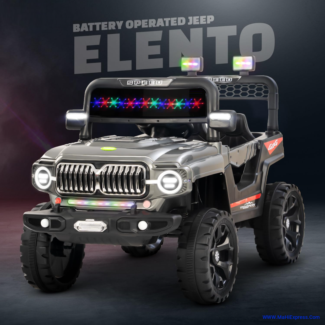 Sayeny Elento Battery Operated Ride on Electric Jeep Car for Kids | Ride on Baby Car with Music & USB, Kids Baby Big Car | Battery Operated Jeep Car for Kids to Drive 2 to 6 Years (Painted ASH )