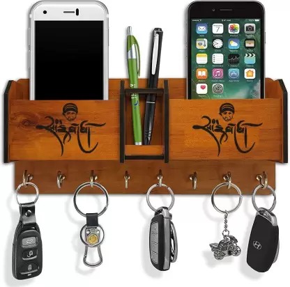 Kana Creation Home Box Wood Key Holder Wood Key Holder  (8 Hooks, Beige)