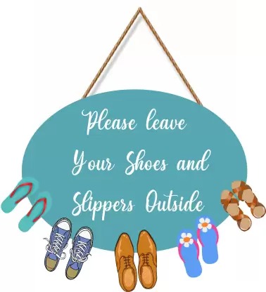 Ocean Garnature Please Leave Your Shoes And Sliiper Outside Wooden Shoes Hanging for Home door  (21 cm X 31 cm, Multicolor)