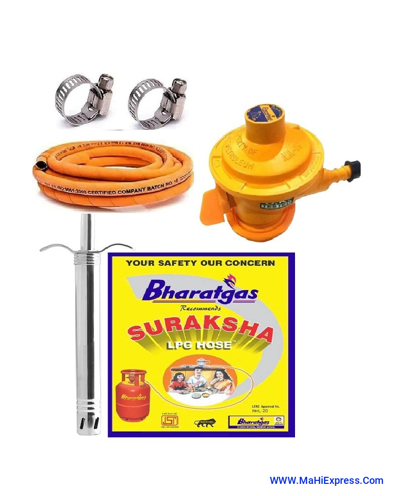Bharat Gas Steel Reinforced LPG Gas Hose Pipe+Regulator+Lightar+2pcs Clip lpg suraksha hose pipe 1.5 meter Hose Pipe (1.5 m)