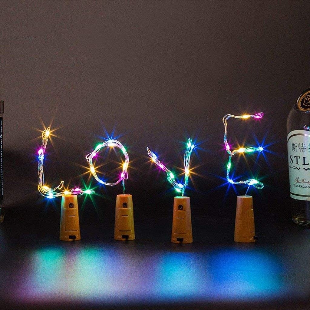 Sayeny 20 LED Multi Color Wine Bottle Cork Lights Copper Wire String Lights, 2M Battery Operated Wine Bottle Fairy Lights (RGB, 2 Units)