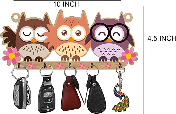 Kana Creation Owl Beautiful Home Wooden Key Holder Wood Key Holder  (5 Hooks, Multicolor)