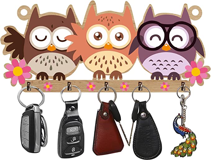 Kana Creation Owl Beautiful Home Wooden Key Holder Wood Key Holder  (5 Hooks, Multicolor)