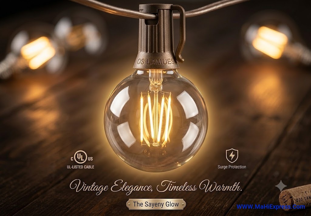 Sayeny 25 Feet G40 Globe String Lights with Clear Bulbs | Heavy Duty Outdoor Fairy Lights for Patio, Garden, Balcony, Wedding & Party Decor