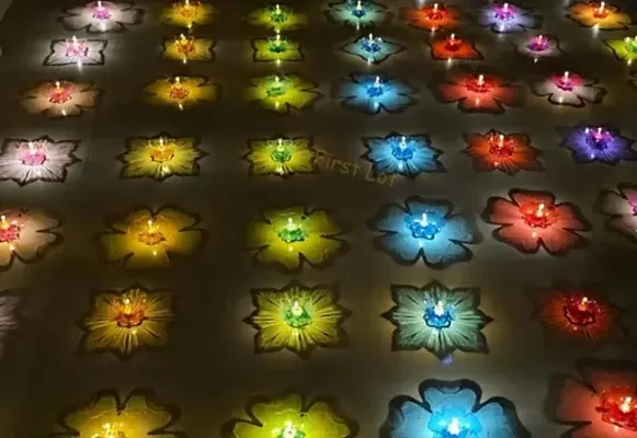 3D Reflection Diya, Diwali Decoration Items for Home Decor Transparent Multicolor Water Floating Reflections Plastic Oil Diya for Home Diwali Festival Decoration, (Pack of 48)