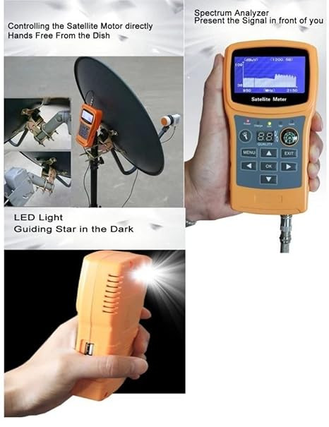 Solid SF - 720 Digital Satellite Finder DB Meter Tester with Spectrum Function + USB Port + LCD Backlight Display + Compass + 4 Led + Buzzer + Power Supply Satellite Signal Strength Quality Meter