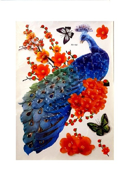 Ocean Garniture 35 cm 3D Embossed Peacock Wallpaper Self Adhesive Sticker  (Pack of 1)