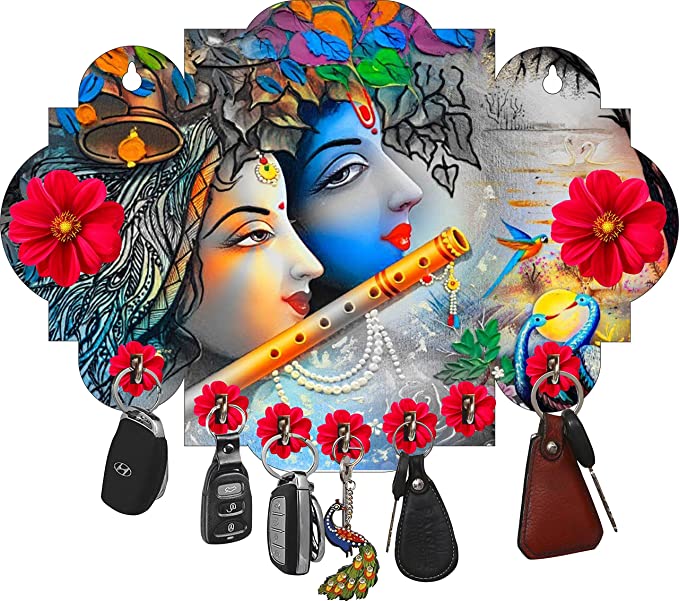 Kana Creation Radha Krishna Beautiful Home Wooden Key Holder Wood Key Holder  (7 Hooks