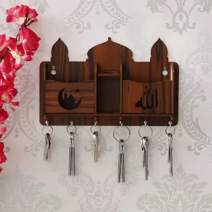 Kana Creation Wood Key Holder  (6 Hooks, Brown)