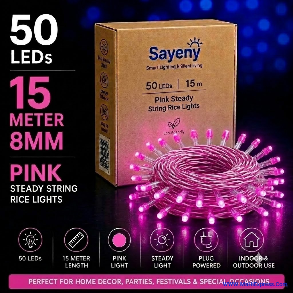 Sayeny 15 Meter 8mm 50 LED Pink String Steady Lights for Home, Festival & Diwali Decoration
