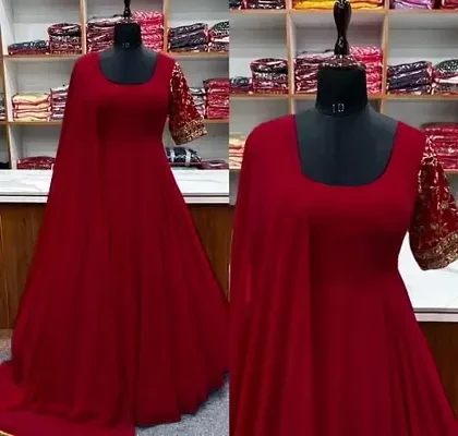 Fancy embroidery work georgette gown with dupatta western Gown for girls stylish gown long ankle length, party wear Gown