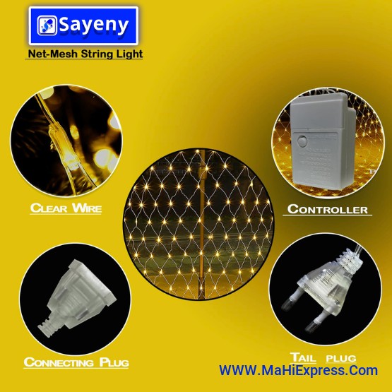 Sayeny copper LED Net Mesh String Lights - Diwali Lights, LED Lights for Home Decoration 9.8Ft X 6.6Ft 192 LEDs 8 Modes (3X2 Meter Warm White Net Mesh)