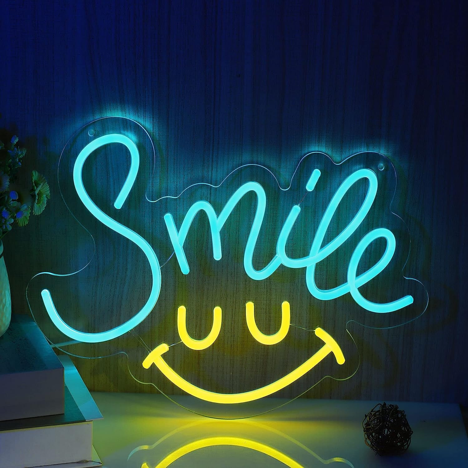 Sayeny Smiley Face Neon Sign, Dimmable Neon Signs for Wall Decor Smile Neon LightNeon Lights Signs for Bedroom Kids Room Bar Wedding Party Decoration