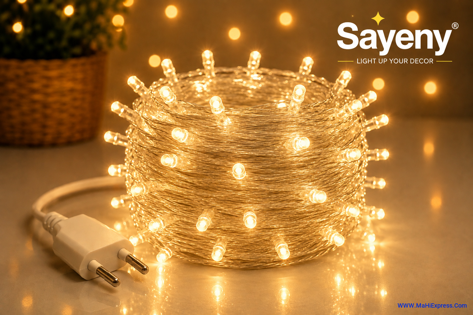 Sayeny 10 Meter 50 LED Warm White Rice Lights | Steady Glow Decorative Fairy String Lights for Home, Festival, Diwali, Christmas & Party Decoration