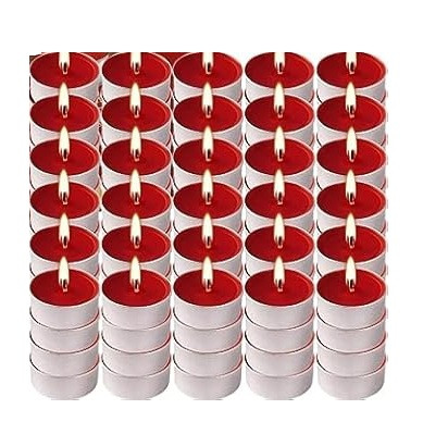 Sayeny Candles Tea Lights Candles, 100 Pack Colorful Tealights Paraffin Pressed Wax About 2 Hours Burn Time for Travel, Centerpiece, Decorative, Gifts, Happy Birthday, New Year (Red)