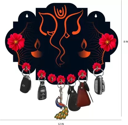 Kana Creation Ganesha Beautiful Home Wooden Key Holder Wood Key Holder  (7 Hooks,