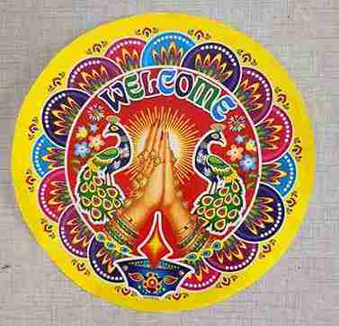 Rangoli Self Adhesive Waterproof Diwali 3D Golden Floor/ Welcome Stickers (Multicolor) for Occasions, Diwali, Poonam,in (25x25 cm) Size. Pack Of 2pcs