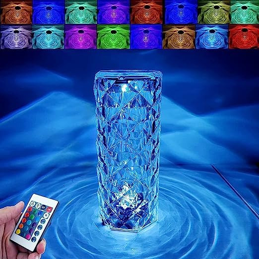 Sayeny Diamond Crystal Table Lamp, 16 Color Changing Creative Romantic Rose Acrylic LED Light for Bedroom, Living Room, Kids Room, Office, Touch Control Bedside Lamp with USB Port