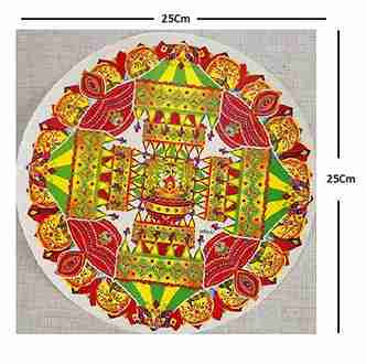 Rangoli Self Adhesive Waterproof Diwali 3D Golden Floor/ Deepak Stickers (Multicolor) for Occasions, Diwali, Poonam,in (25x25 cm) Size. Pack Of 2pcs