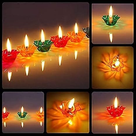 Sayeny Multicolour Diwali Diyas Colourful 3D Reflection Diya for Diwali Decor Flower Shape Shadow Reflective Diyas for Diwali Decoration Items for Home Decor Reusable Navratri Diwali Lights(Pack of 12