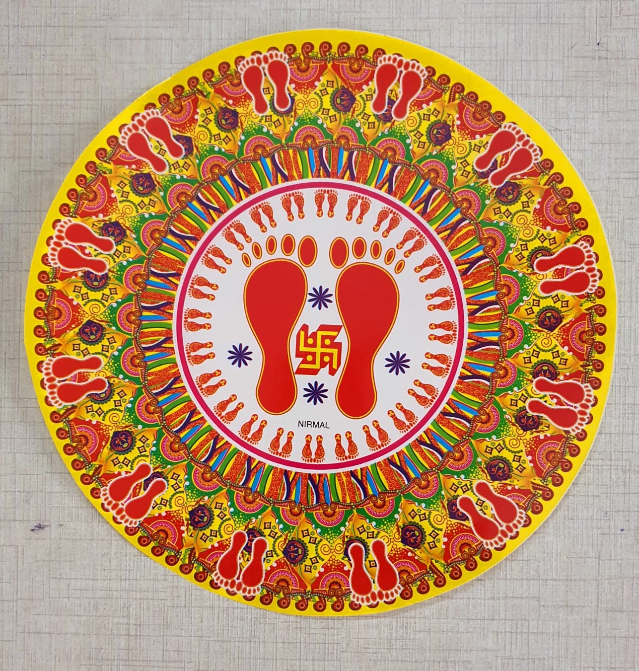 Ocean Garniture 10 Inch Colorful Rangoli (1Pair of Feet with Swastik) Sticker Set for Diwali Decoration Self Adhesive Sticker  (Pack of 1)