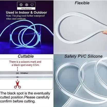 Sayeny 3.3Feet Long with 12V Adaptor LED Neon Strip Rope Lights,Flat Silicone Neon Rope Light Flexible Cuttable String, IP65 Waterproof Neon LED Strips for Indoor Outdoor Decoration(White)