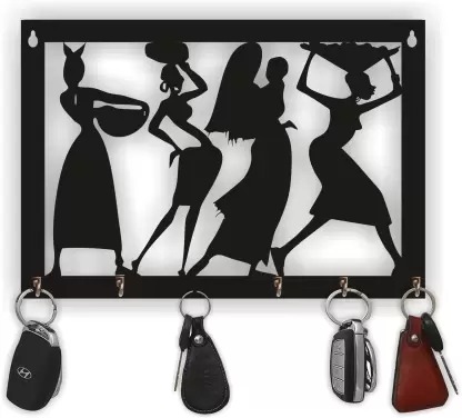 Kana Creation  Wall Decor Beautiful Black Home Decor wooden Keys holder Wood Key Holder  (5 Hooks, Black)