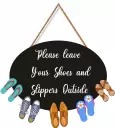 Ocean Garnature Please Leave Your Shoes And Sliiper Outside Wooden Shoes Hanging for Home door  (21 cm X 31 cm, Black)