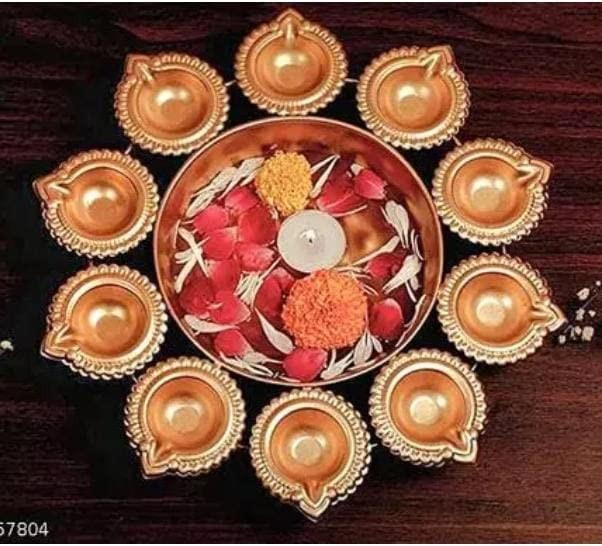 Sayeny Handicrafts Multiple Lotus Flower Urli Bowl for Puja, Decor Stand Diya for Home, Pooja Room, Diwali Light, Temple Decoration Items, Festival Gift Diya