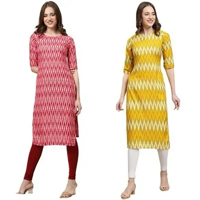 Stylish Multicoloured Crepe Printed Stitched Kurti For Women, Pack Of 2