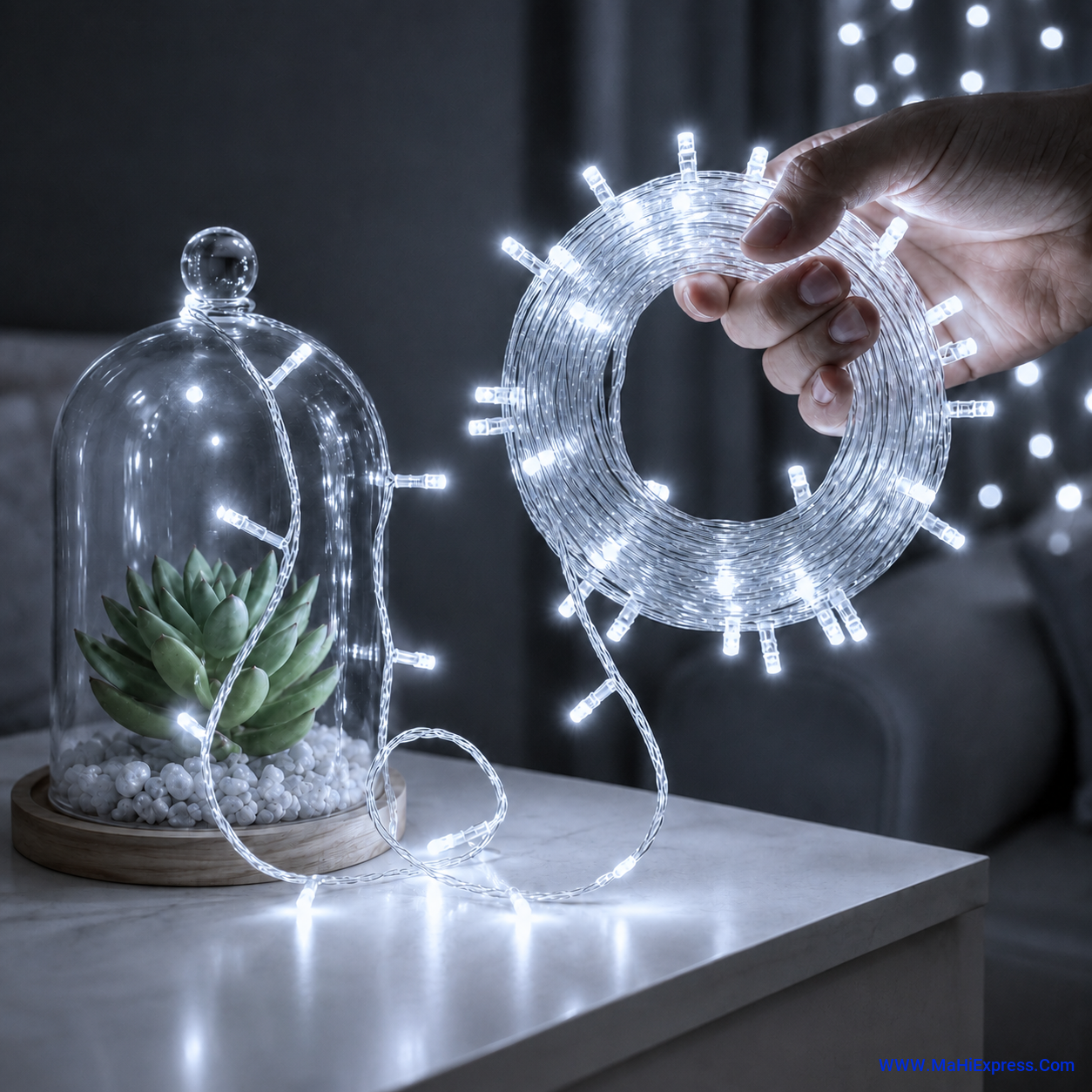 10 Meter 50 LED Cool White Rice Lights | Steady Glow Decorative Fairy String Lights for Home, Festival, Diwali, Mandir, Christmas & Party Decoration